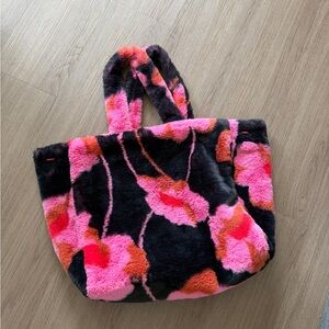 CAbi Faux Fur Floral Tote Bag in Pink & Black